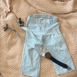 Janie and Jack seersucker Kids Pants with Suspenders 18-24M